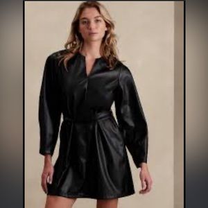 Banana Republic Factory Vegan Leather Dress Black Size Small Tall